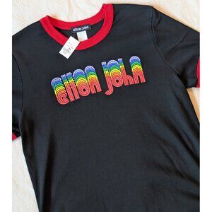 Vintage Elton John Baby Tee Ringer NWT Deadstock 90s Y2K Women's XL USA Cotton